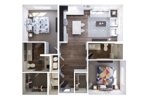 Floor plan for 2 beds, 2 baths, 1002 sqft
